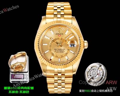 AR+ Factory Weighted Version Rolex SKY-DWELLER Gold Face 904L Watch 42mm
